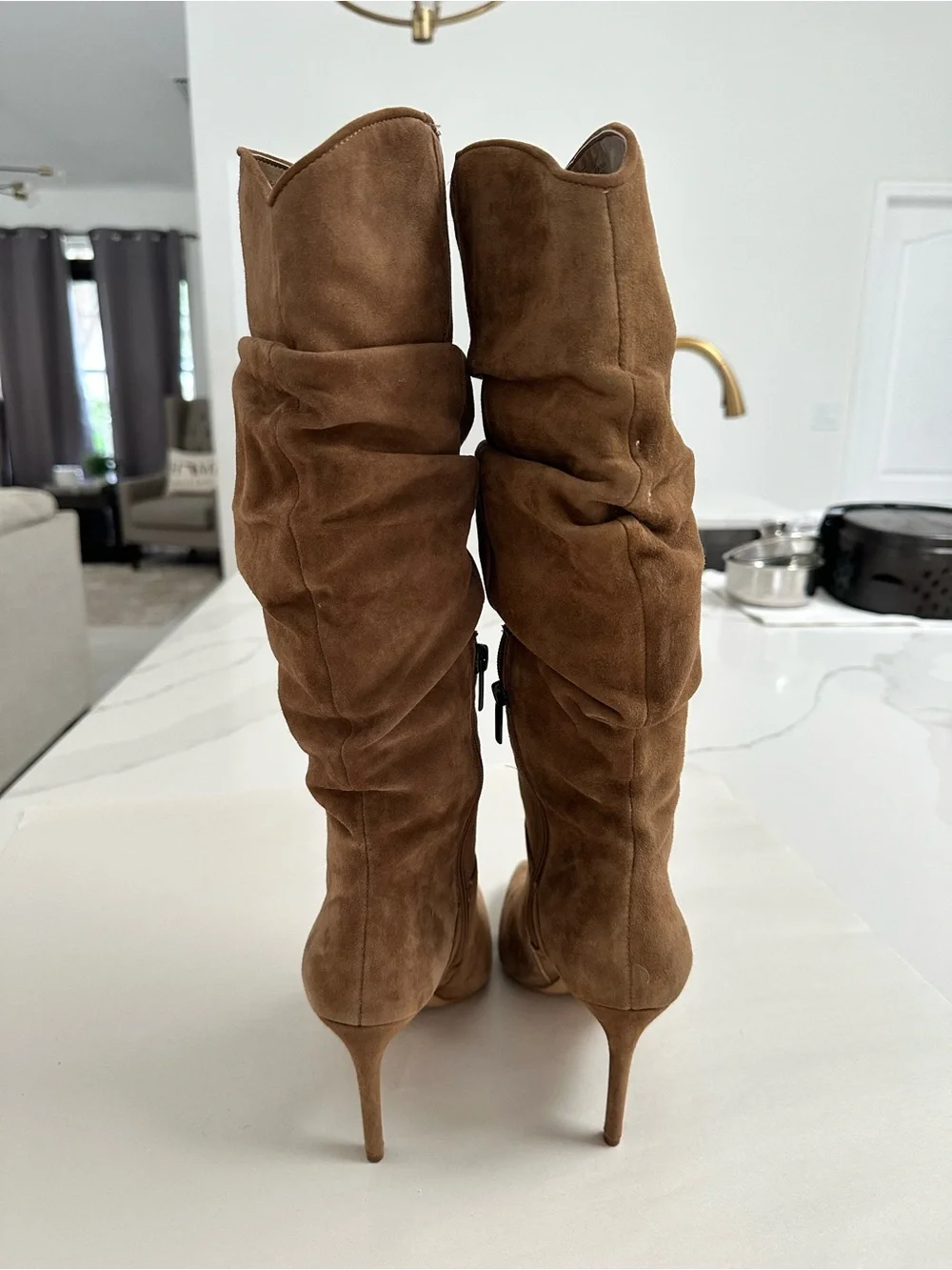 Vince Camuto Tan Suede Armada Slouchy Pointed Toe Heeled Boot Sz 8